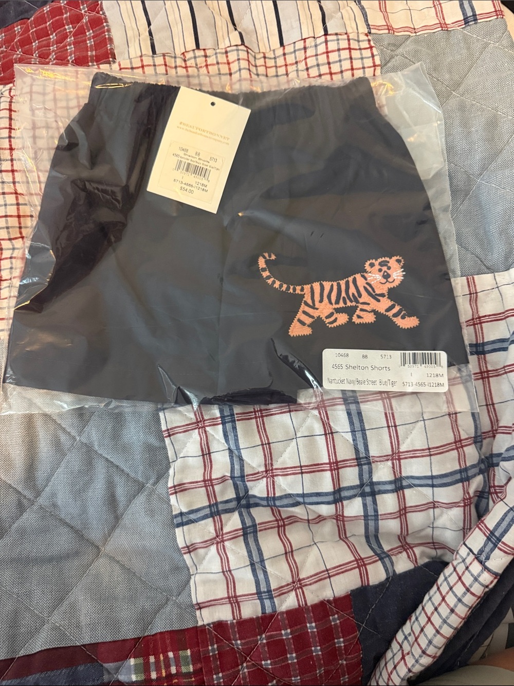 The Beaufort Bonnet Company Navy Shorts with orange  Tiger
